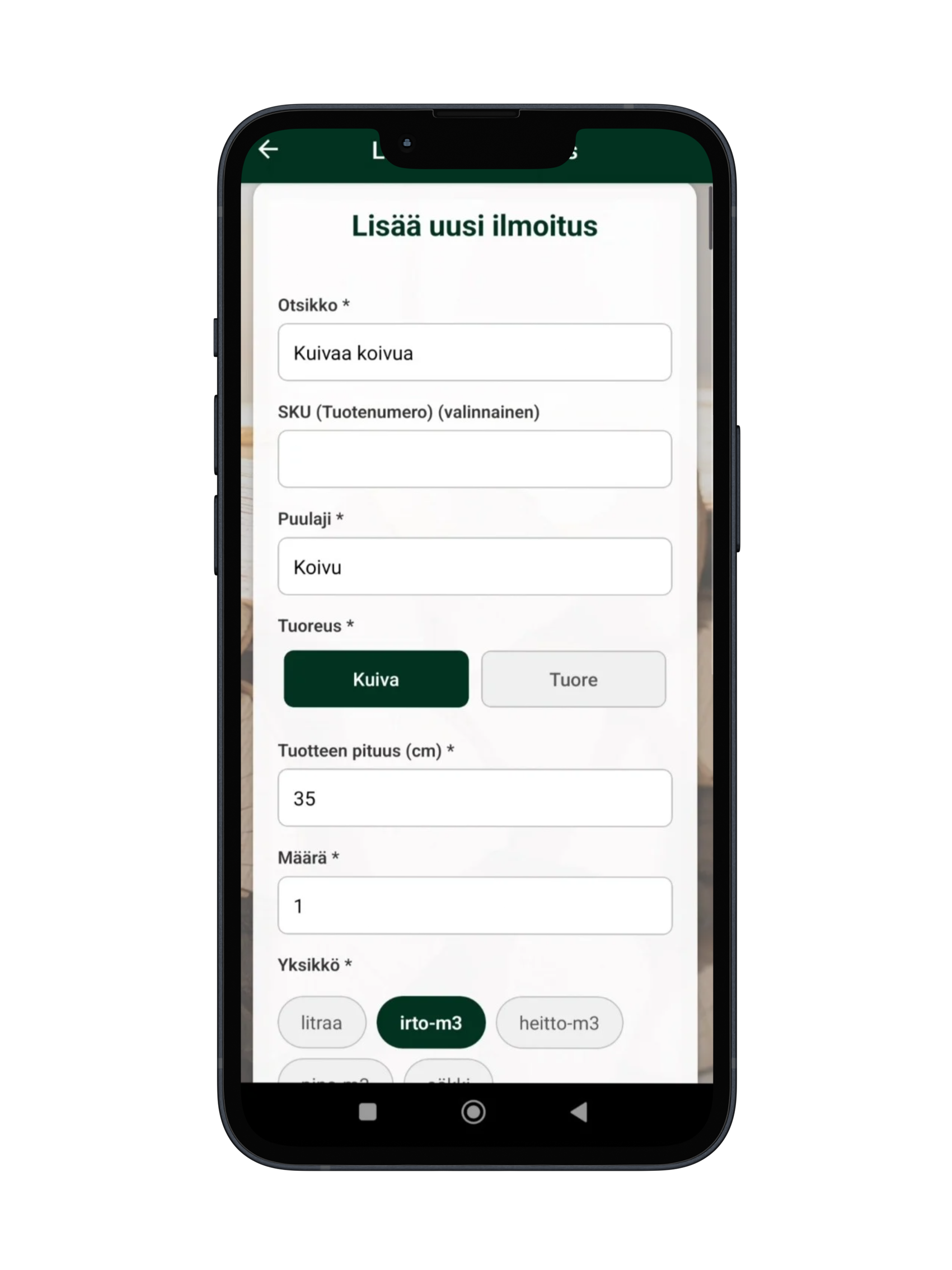 Mockup-kuva uuden tuotteen lisäämisestä