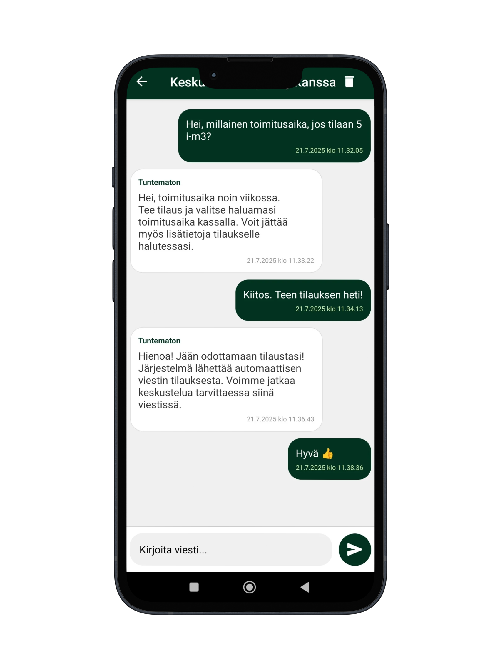 Mockup-kuva viestit-näkymästä